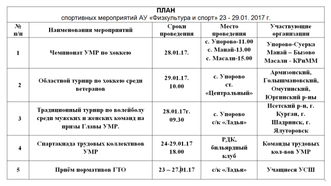 План спортивных мероприятий